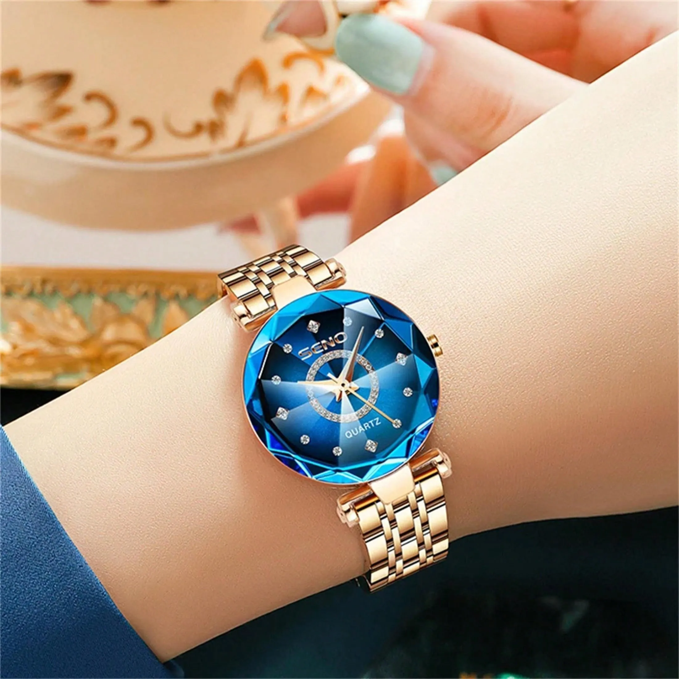 Sapphire Women's Watch with Stainless Steel Rose Gold Strap
