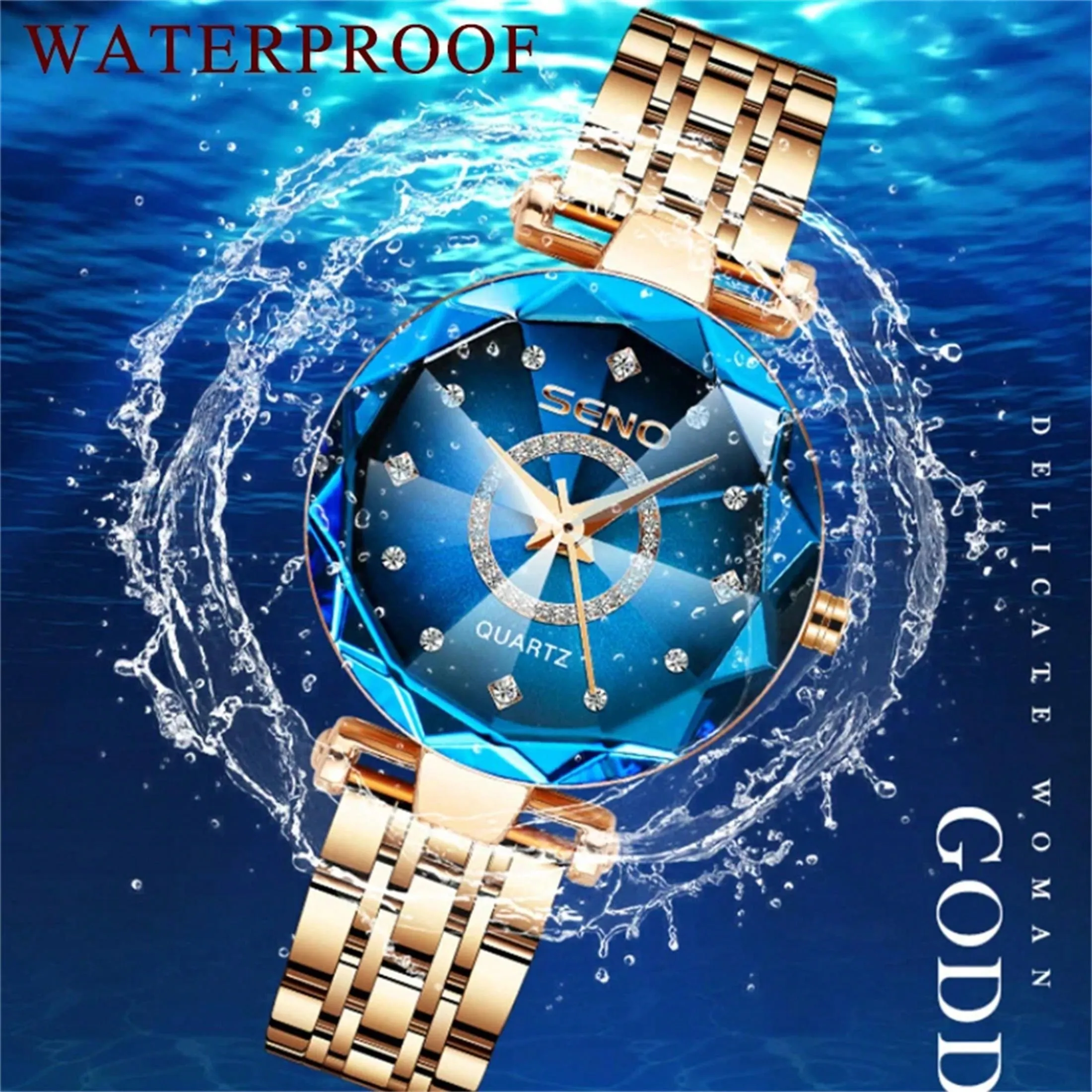 Sapphire Women's Watch with Stainless Steel Rose Gold Strap