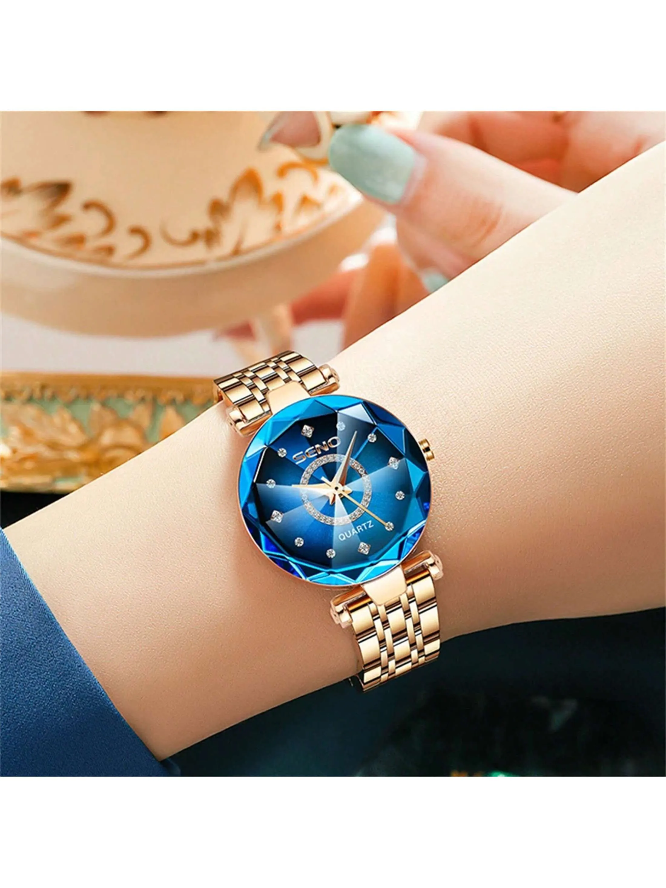Sapphire Women's Watch with Stainless Steel Rose Gold Strap