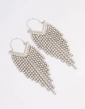 Silver Diamante Tassel Cup Chain Hoop Earrings