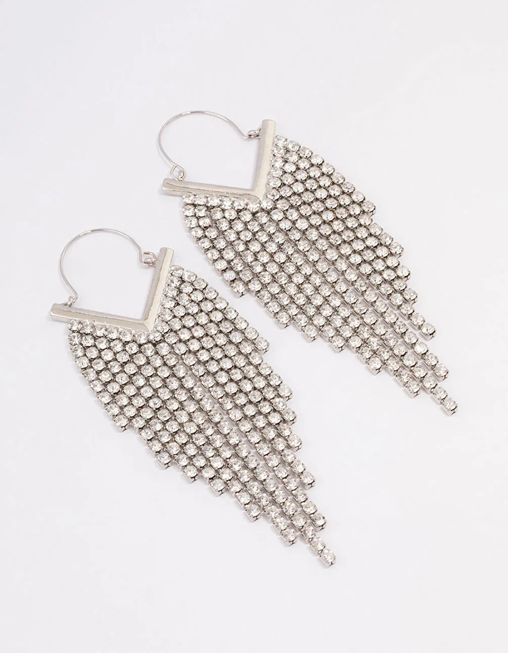 Silver Diamante Tassel Cup Chain Hoop Earrings