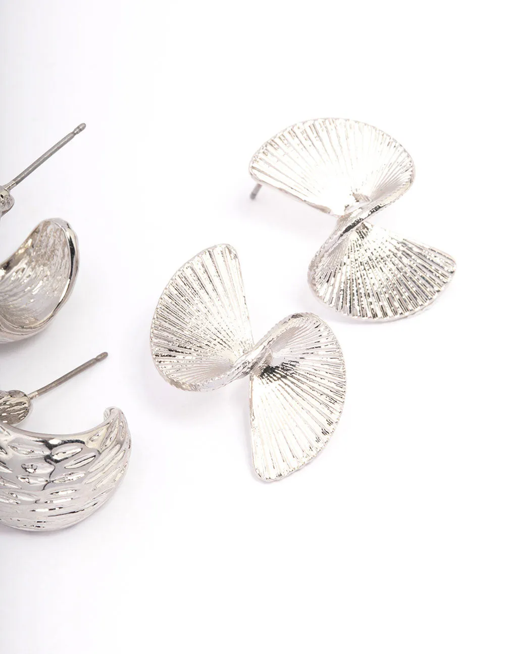 Silver Textured Hoop Earrings Pack