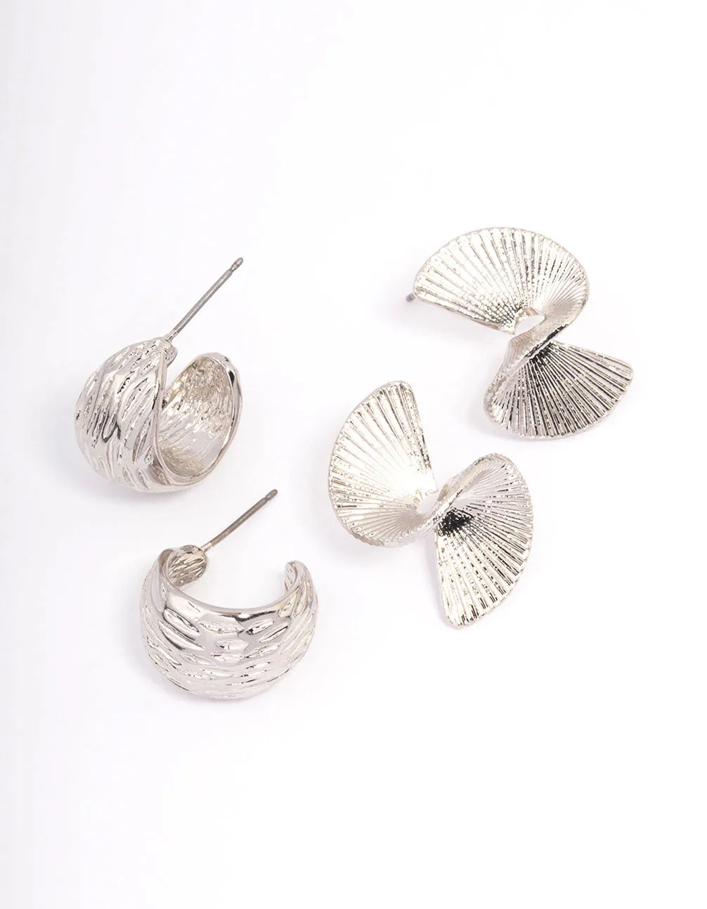 Silver Textured Hoop Earrings Pack