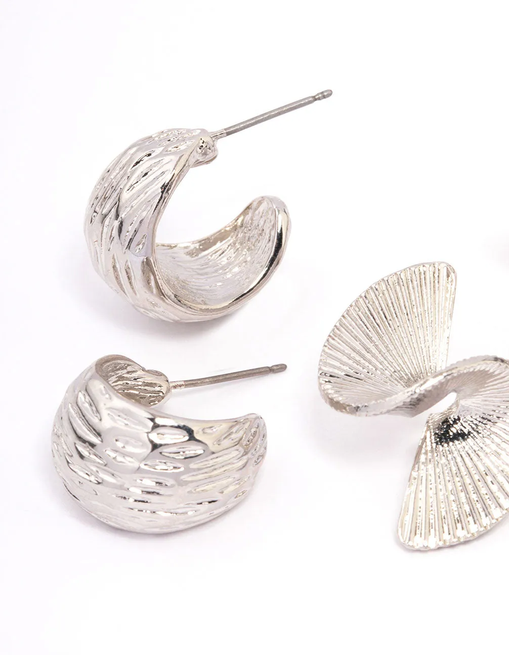 Silver Textured Hoop Earrings Pack