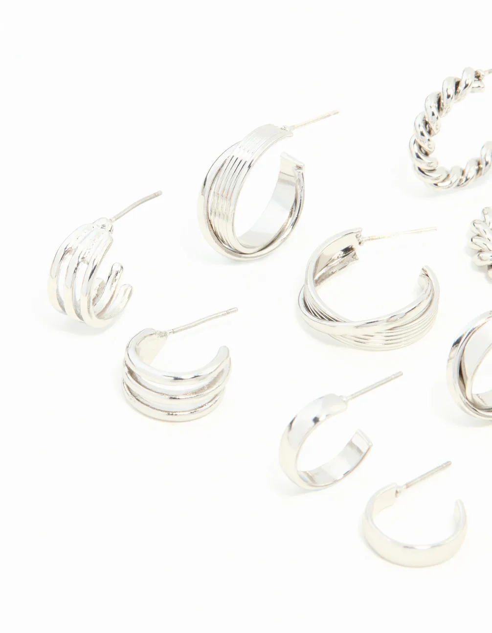 Silver Twisted & Sleek Hoop Earrings 6-Pack