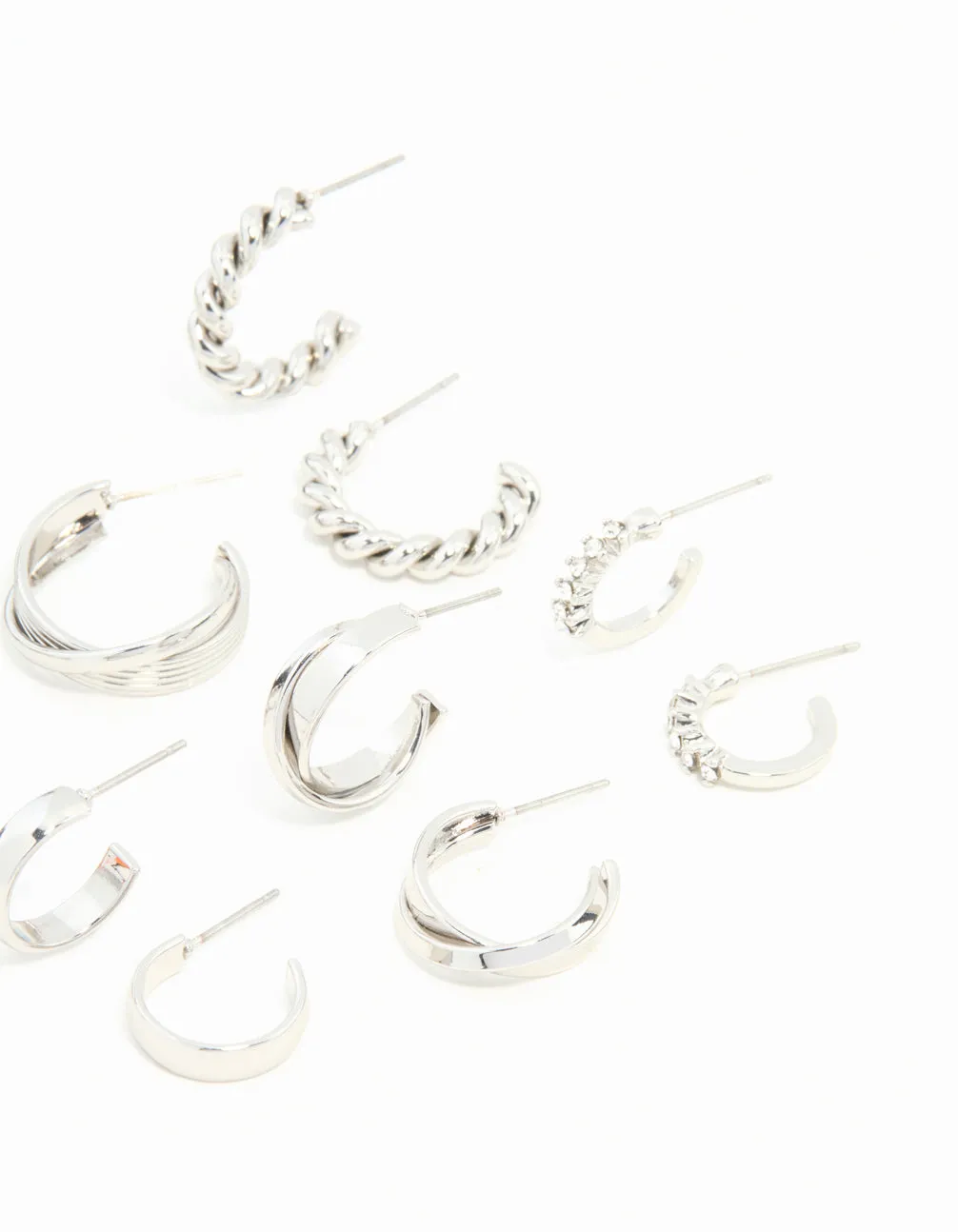Silver Twisted & Sleek Hoop Earrings 6-Pack