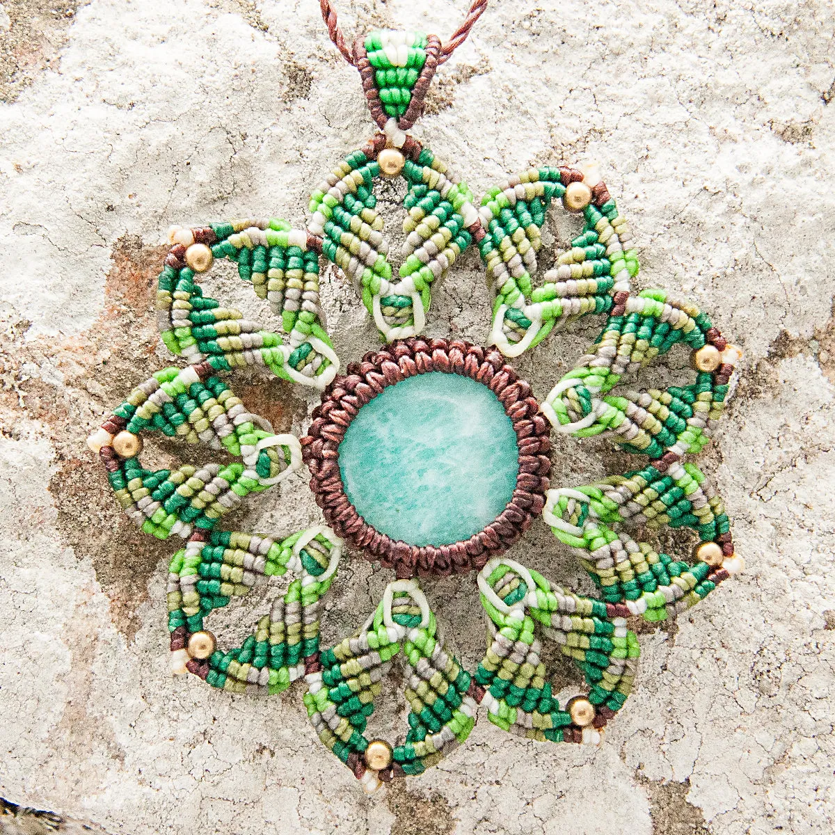 Small Mandala Macrame Pendant with Amazonite Stone