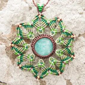 Small Mandala Macrame Pendant with Amazonite Stone
