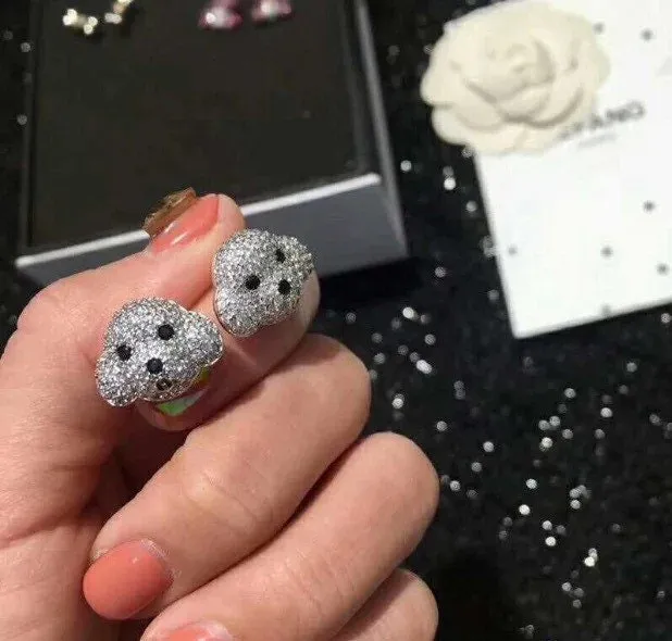 Sparkling Pup Crystal Poodle Dog Stud Earrings