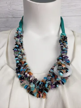 Stone Beaded Multi-Strand w/ Satin Cord Necklace
