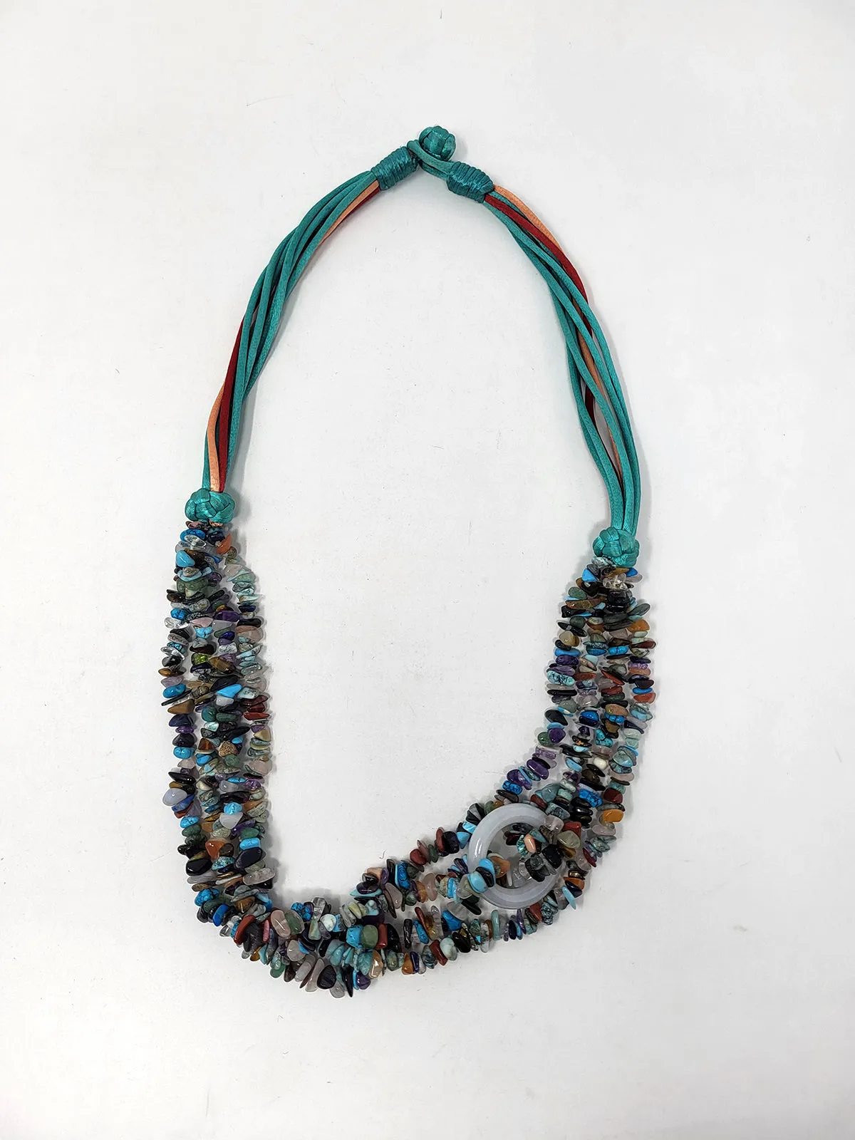 Stone Beaded Multi-Strand w/ Satin Cord Necklace