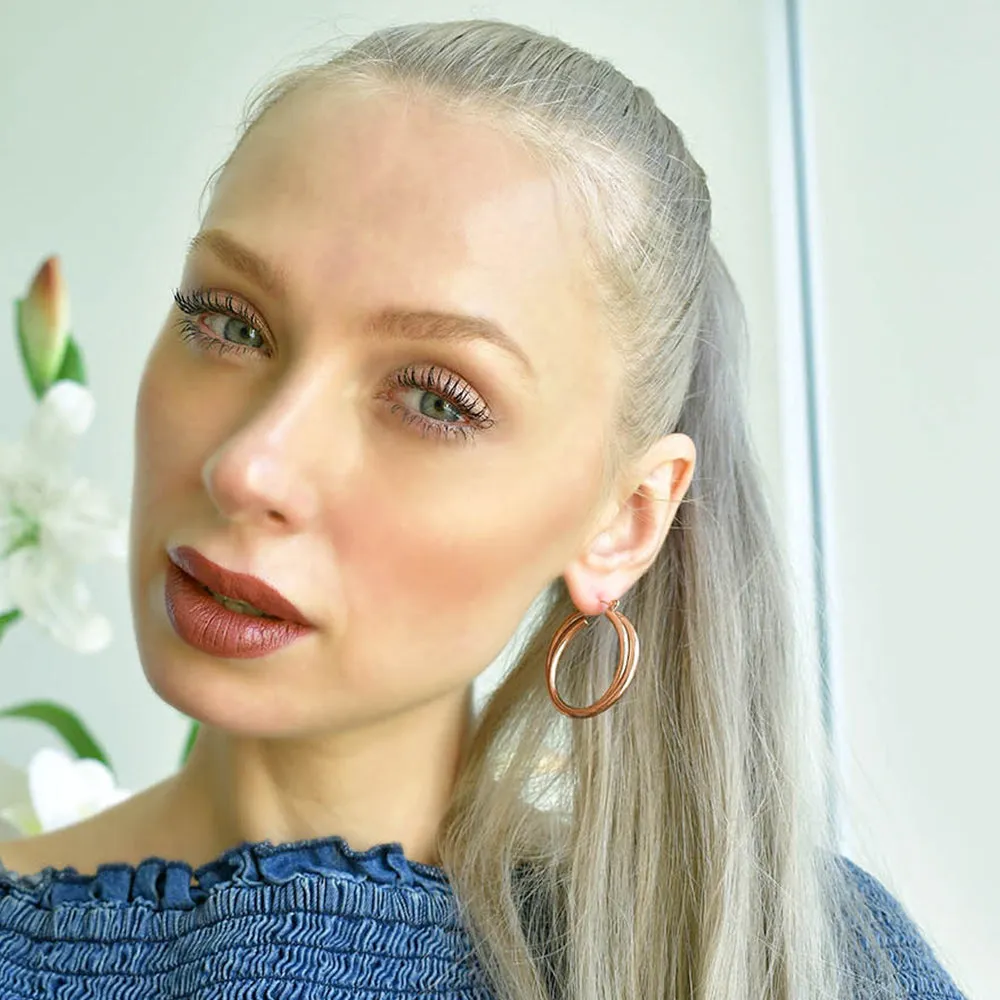 Subtle Hoop Rose Gold Layered Earrings