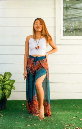 Teal Sunset Mandala Palazzo Wrap Pants