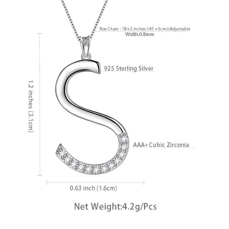 Tokyo Mart Letter Initial S Necklaces Pendant Women Girls Name Jewelry Gift 925 Sterling Silver
