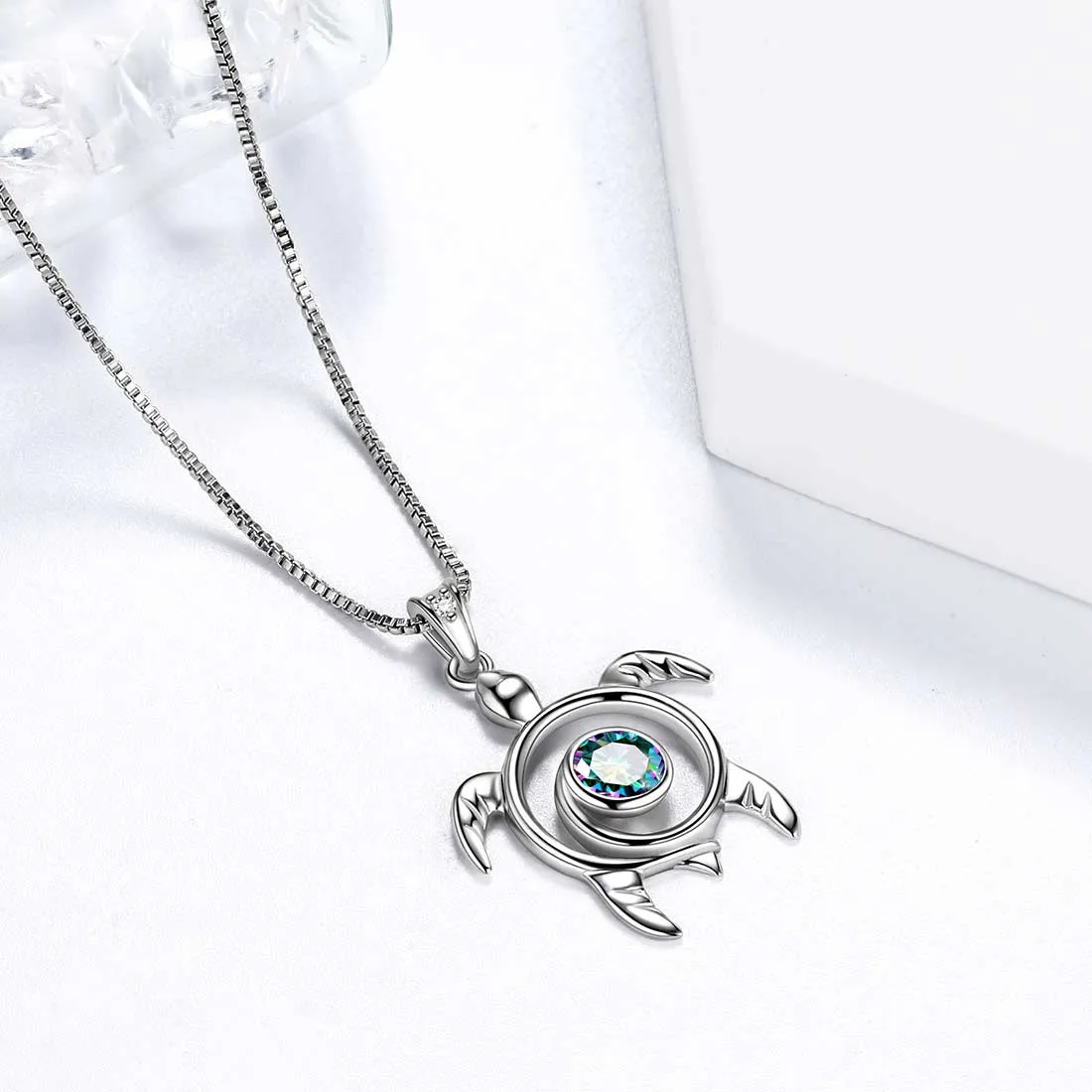 Tokyo Mart Turtle Rainbow Mystic Topaz Necklaces Women Girls Jewelry Gift Sterling Silver