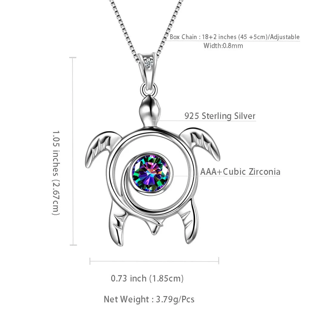 Tokyo Mart Turtle Rainbow Mystic Topaz Necklaces Women Girls Jewelry Gift Sterling Silver