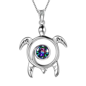 Tokyo Mart Turtle Rainbow Mystic Topaz Necklaces Women Girls Jewelry Gift Sterling Silver