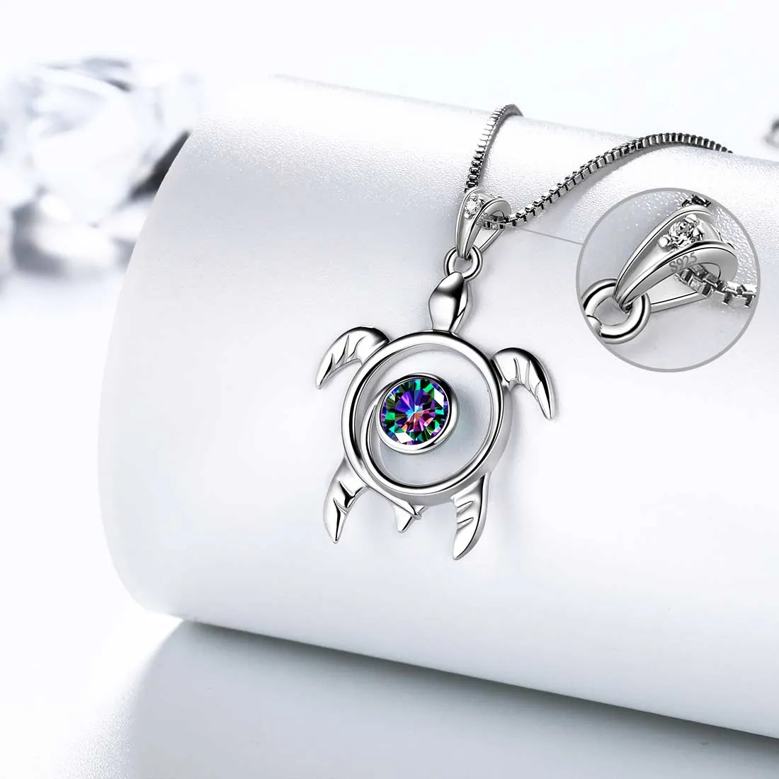 Tokyo Mart Turtle Rainbow Mystic Topaz Necklaces Women Girls Jewelry Gift Sterling Silver