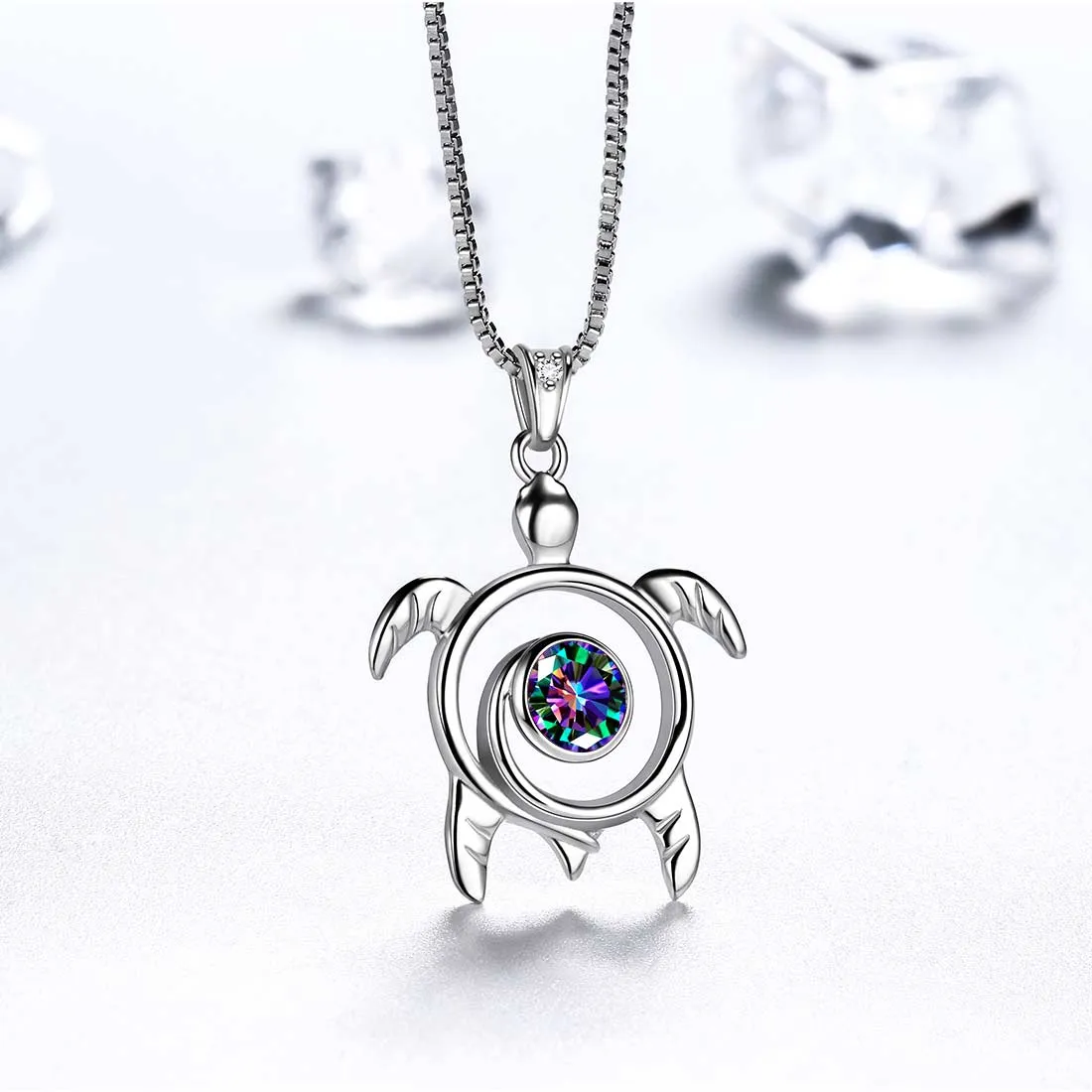 Tokyo Mart Turtle Rainbow Mystic Topaz Necklaces Women Girls Jewelry Gift Sterling Silver