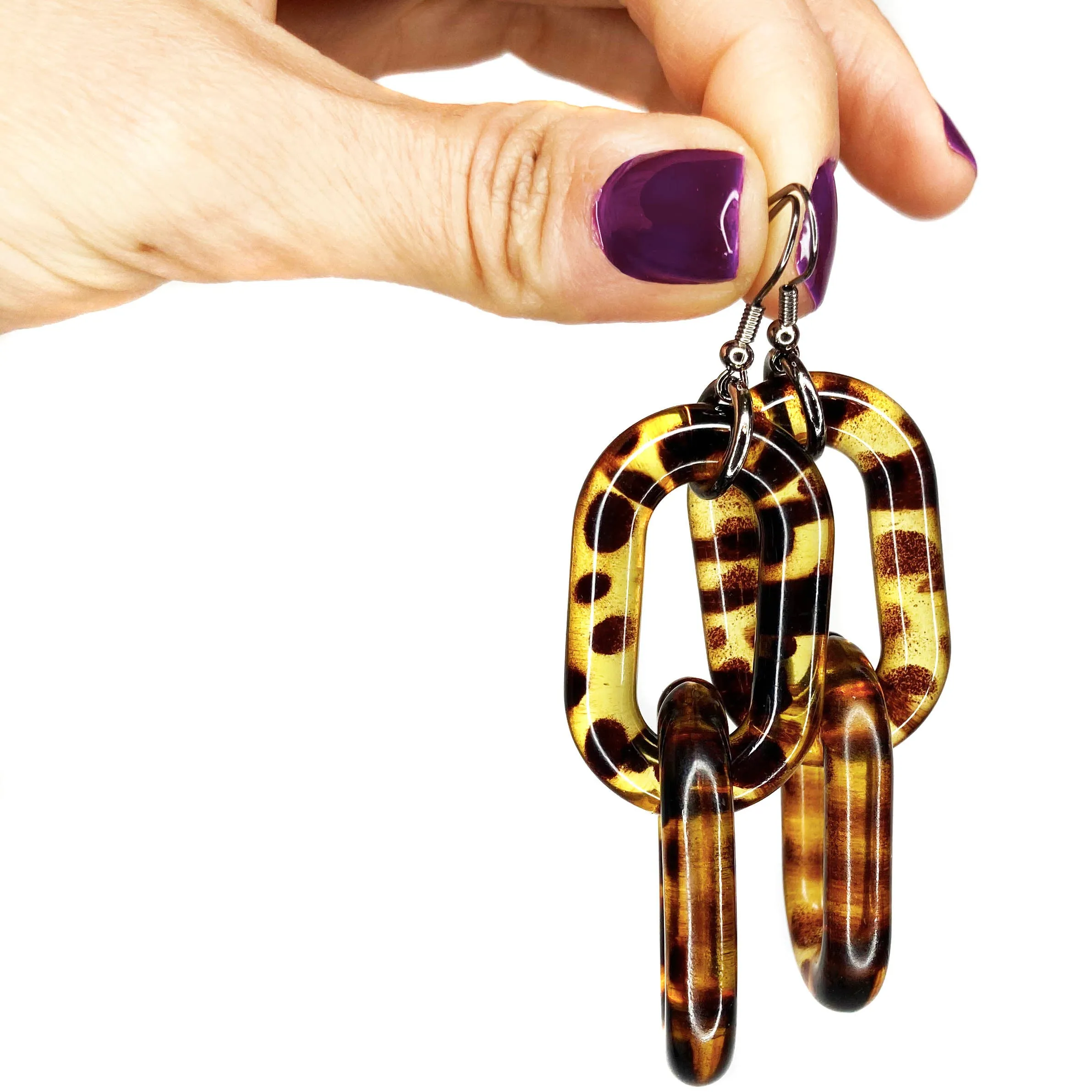 Tortoise Shell Acrylic 2 Link Earrings