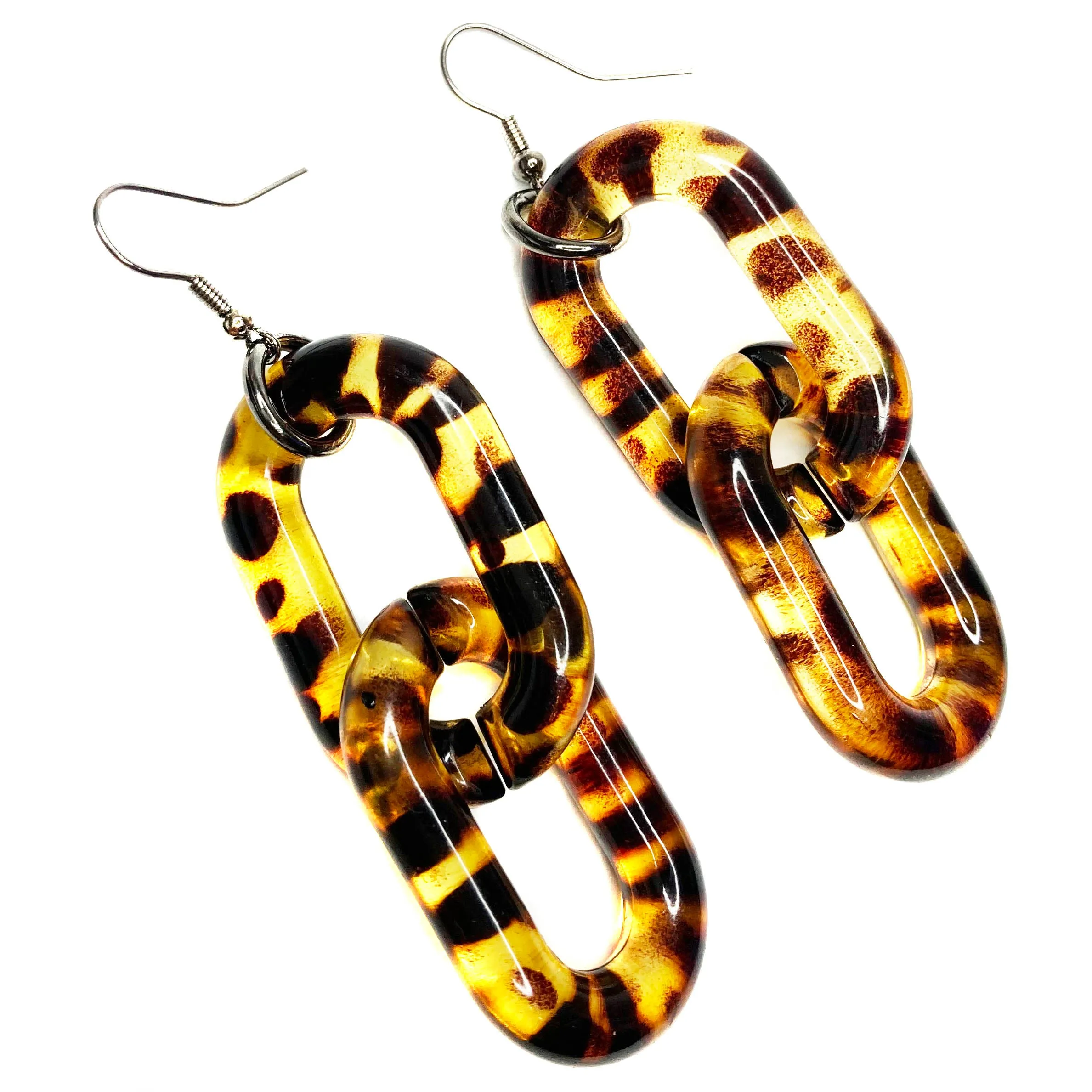 Tortoise Shell Acrylic 2 Link Earrings