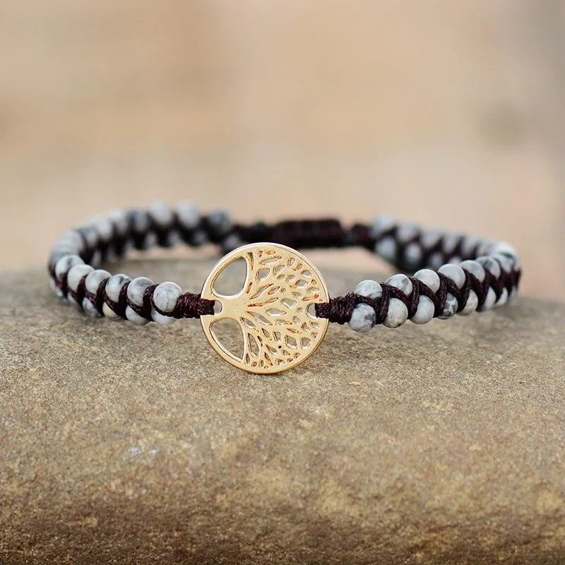 Tree Charm Bracelets African Japser String Braided Bracelets