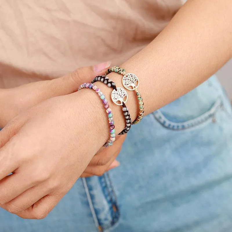 Tree Charm Bracelets African Japser String Braided Bracelets