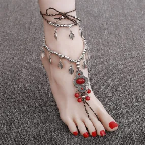 Tribal Blood Ruby Bohemian Anklet