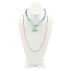 Turquoise Wooden Bead Pendant Necklace