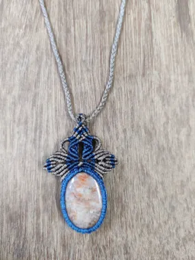 Unisex Natural Sunstone Handmade Macrame Necklace
