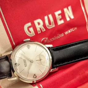 Vintage GRUEN Precision Diamond Dial Watch Cal. 510 Wristwatch in Display Box!