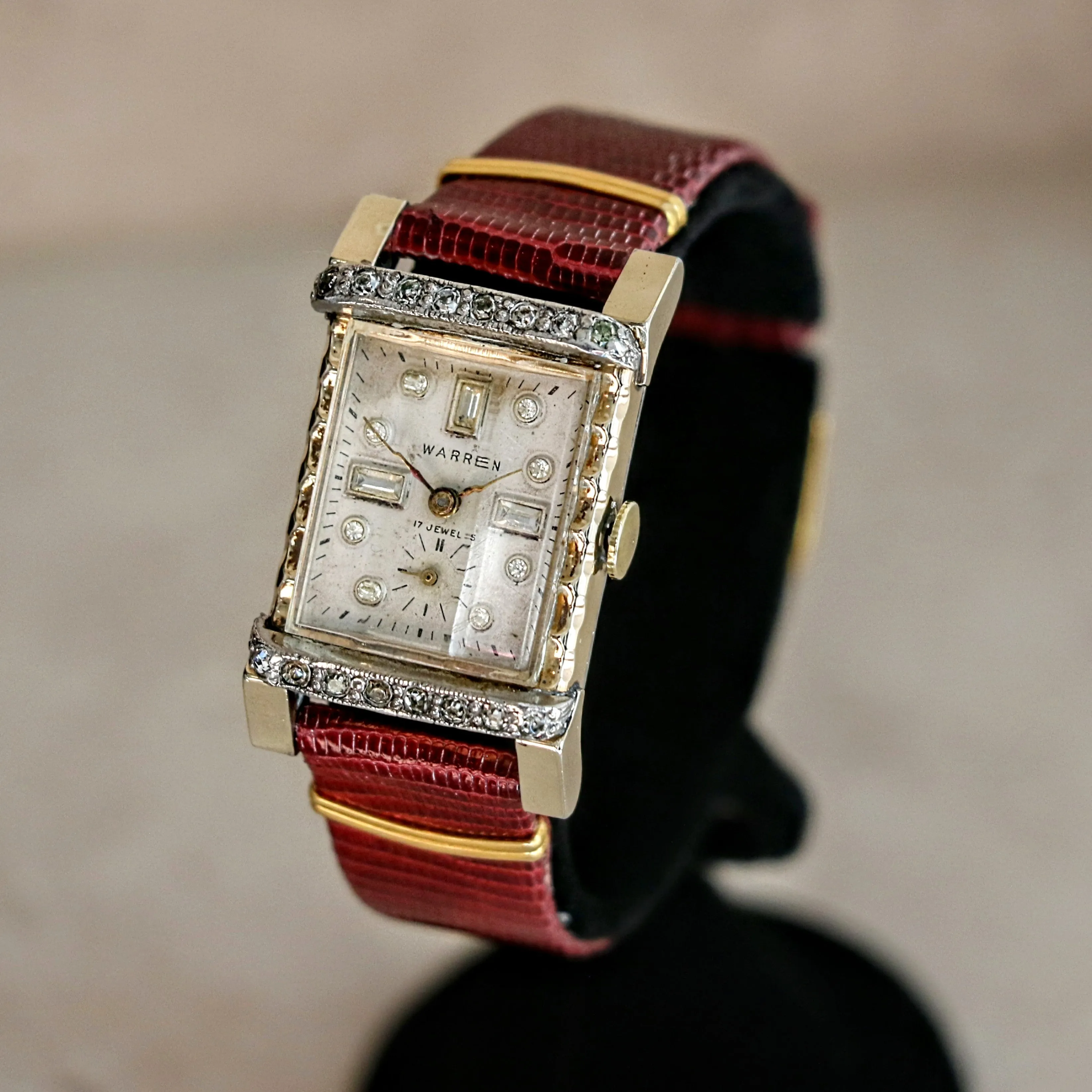 Vintage WARREN Wristwatch Diamond Dial and Bezel Swiss Movement 17 Jewels