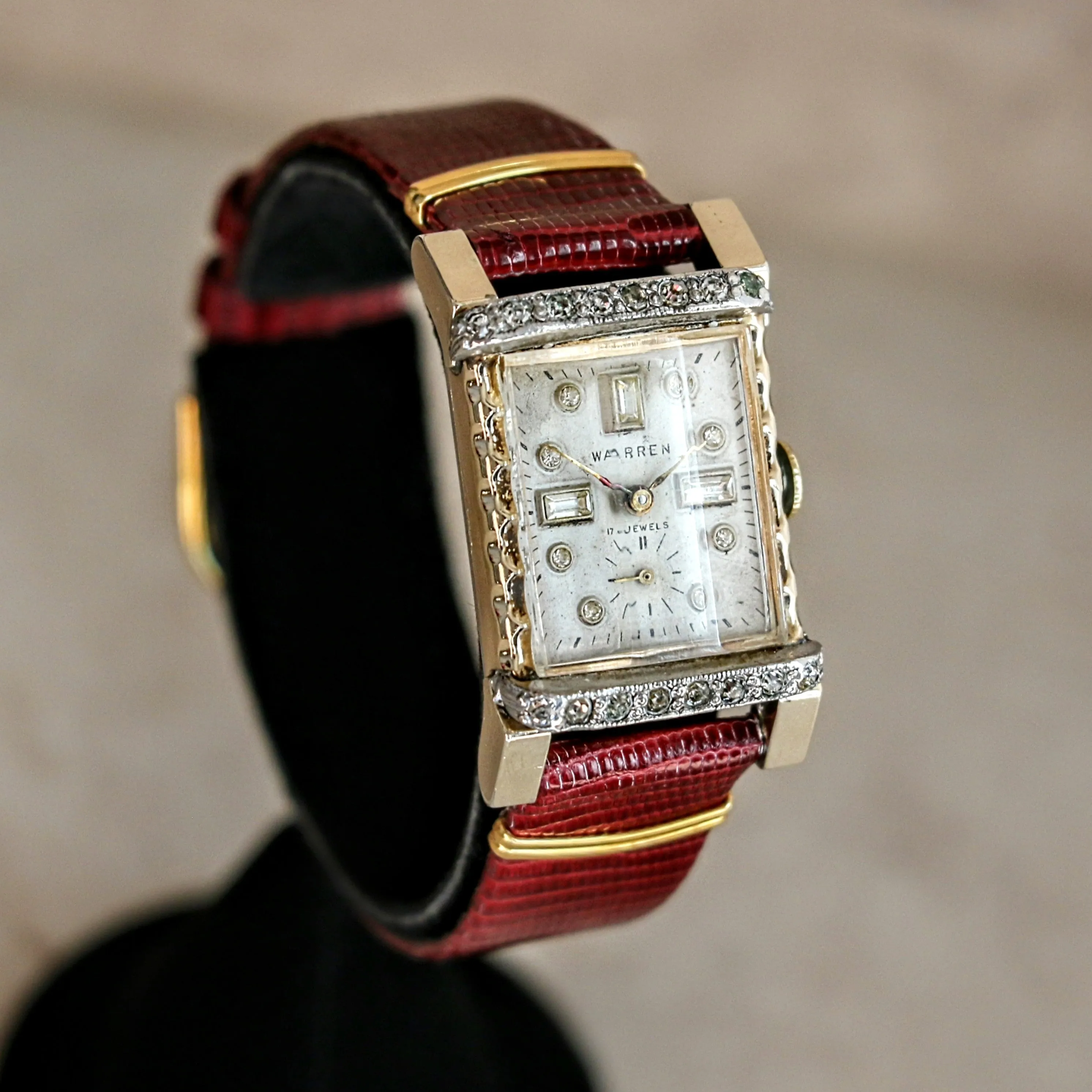 Vintage WARREN Wristwatch Diamond Dial and Bezel Swiss Movement 17 Jewels