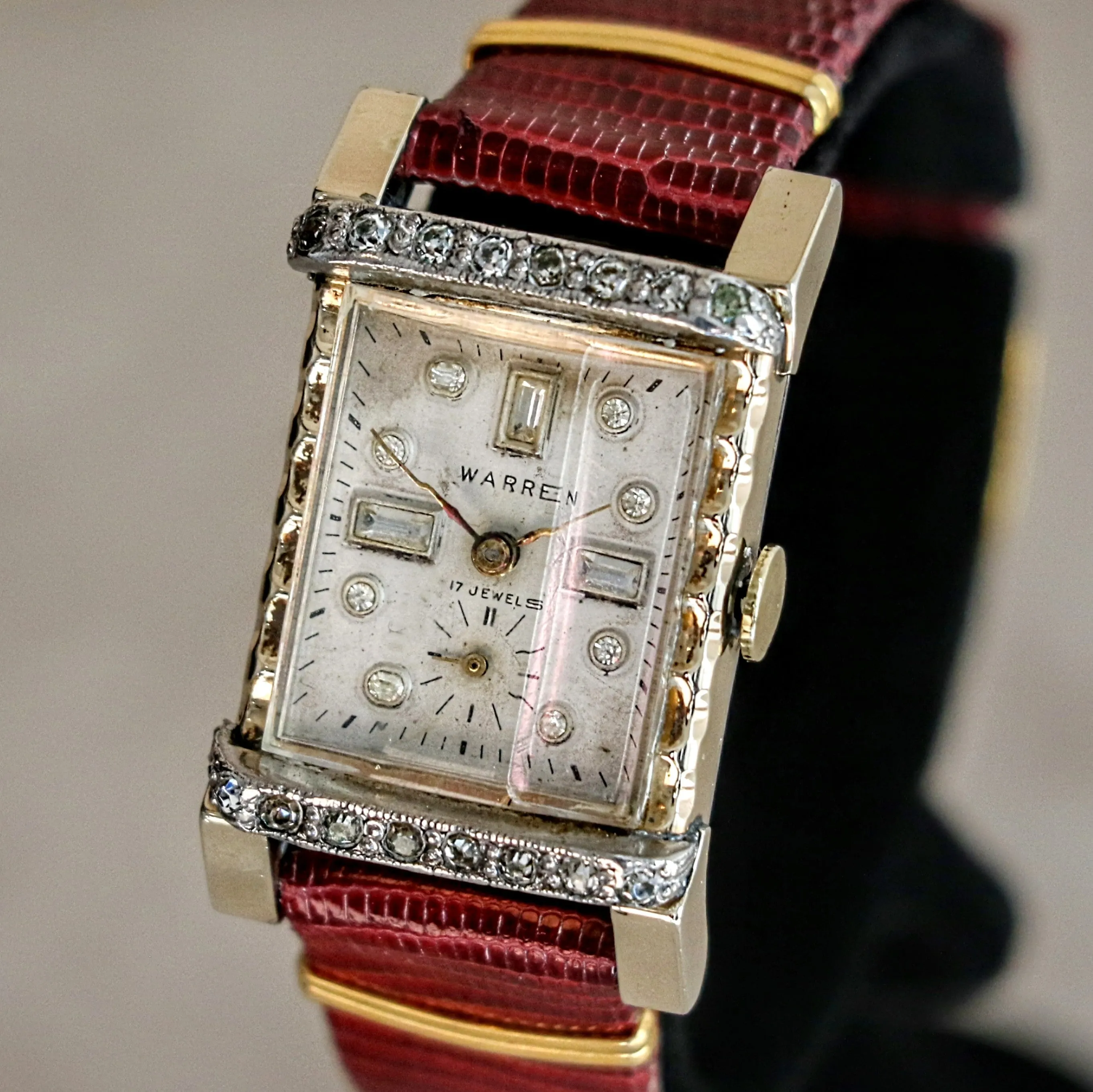 Vintage WARREN Wristwatch Diamond Dial and Bezel Swiss Movement 17 Jewels