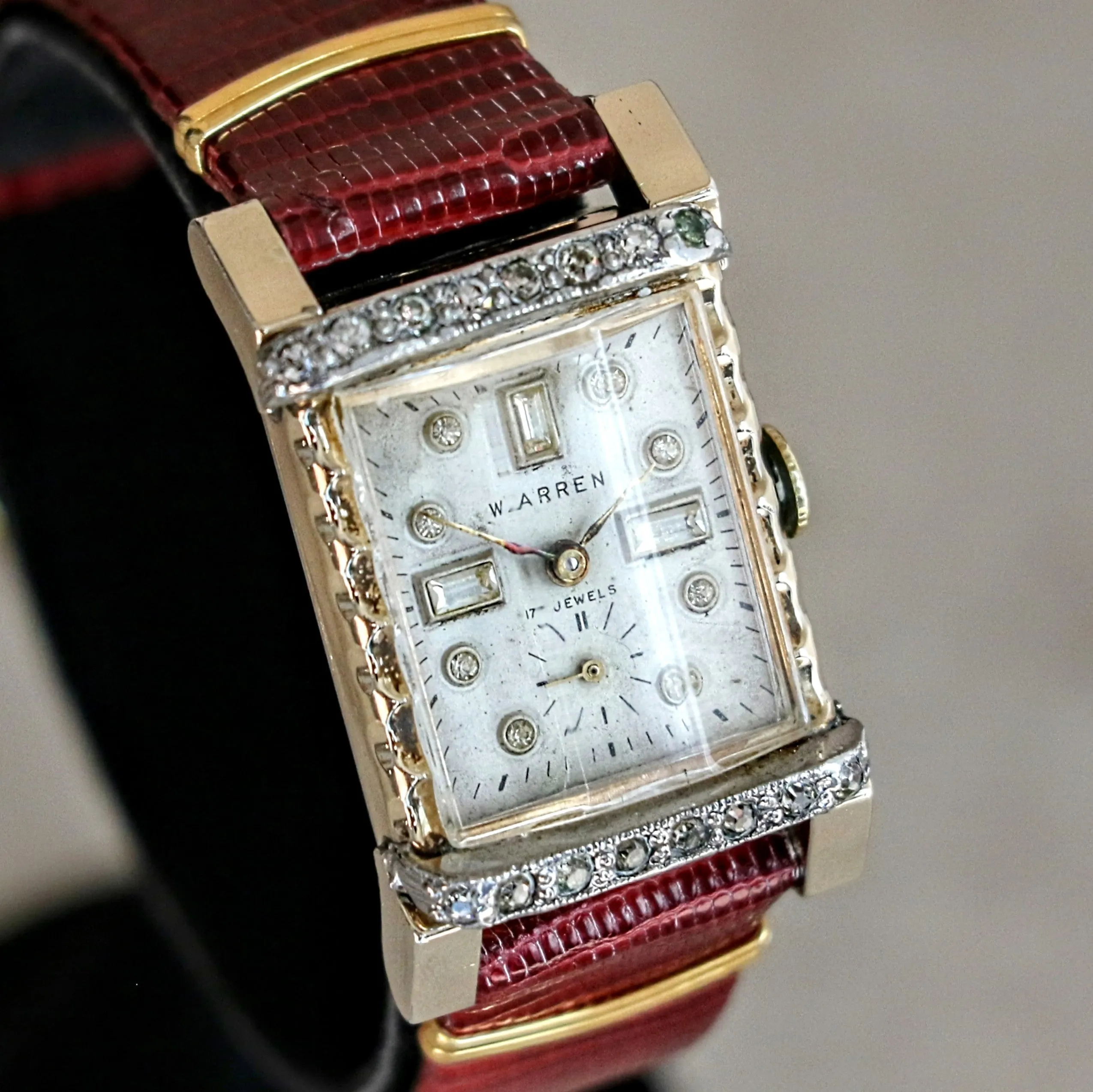 Vintage WARREN Wristwatch Diamond Dial and Bezel Swiss Movement 17 Jewels