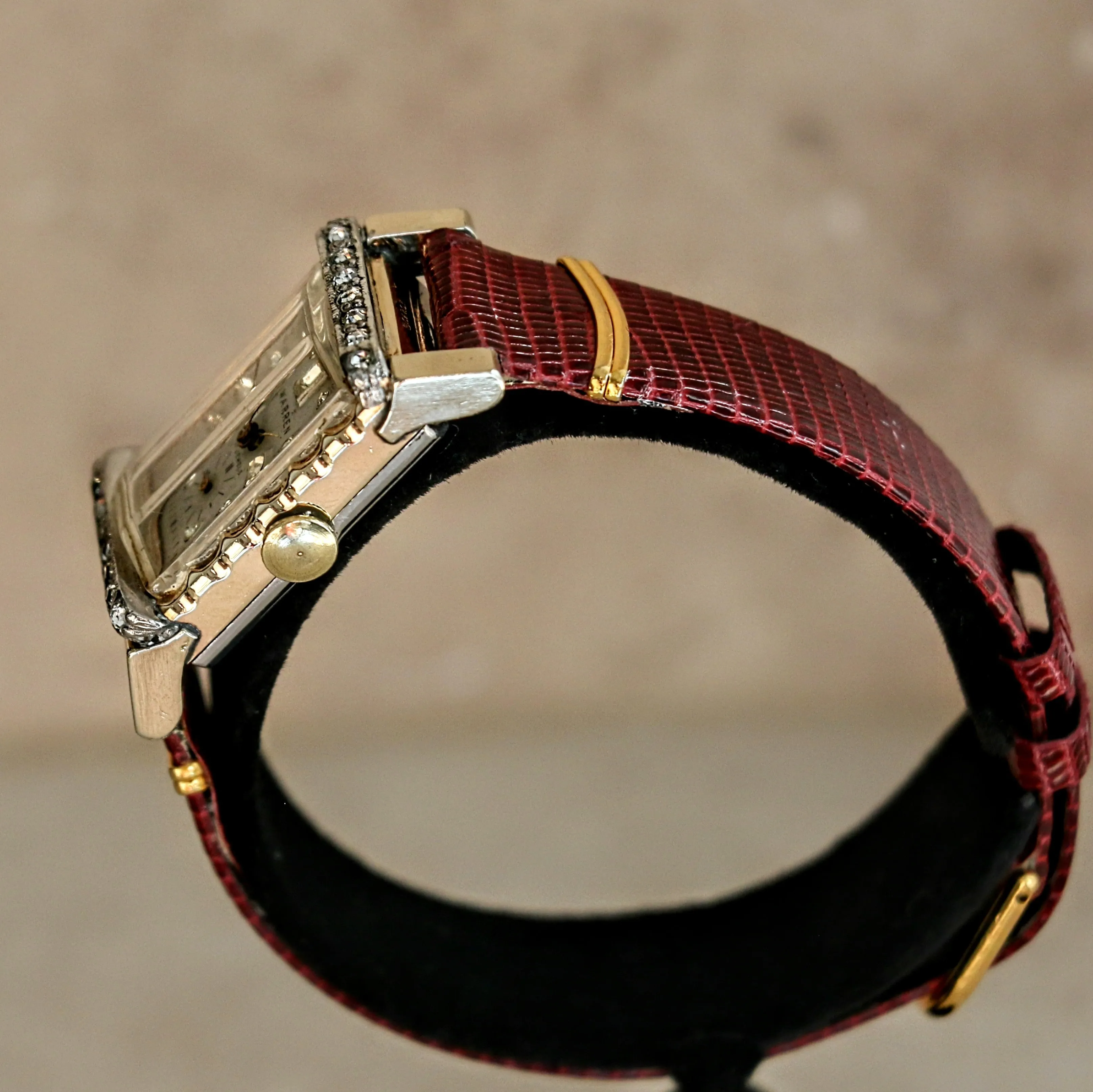Vintage WARREN Wristwatch Diamond Dial and Bezel Swiss Movement 17 Jewels