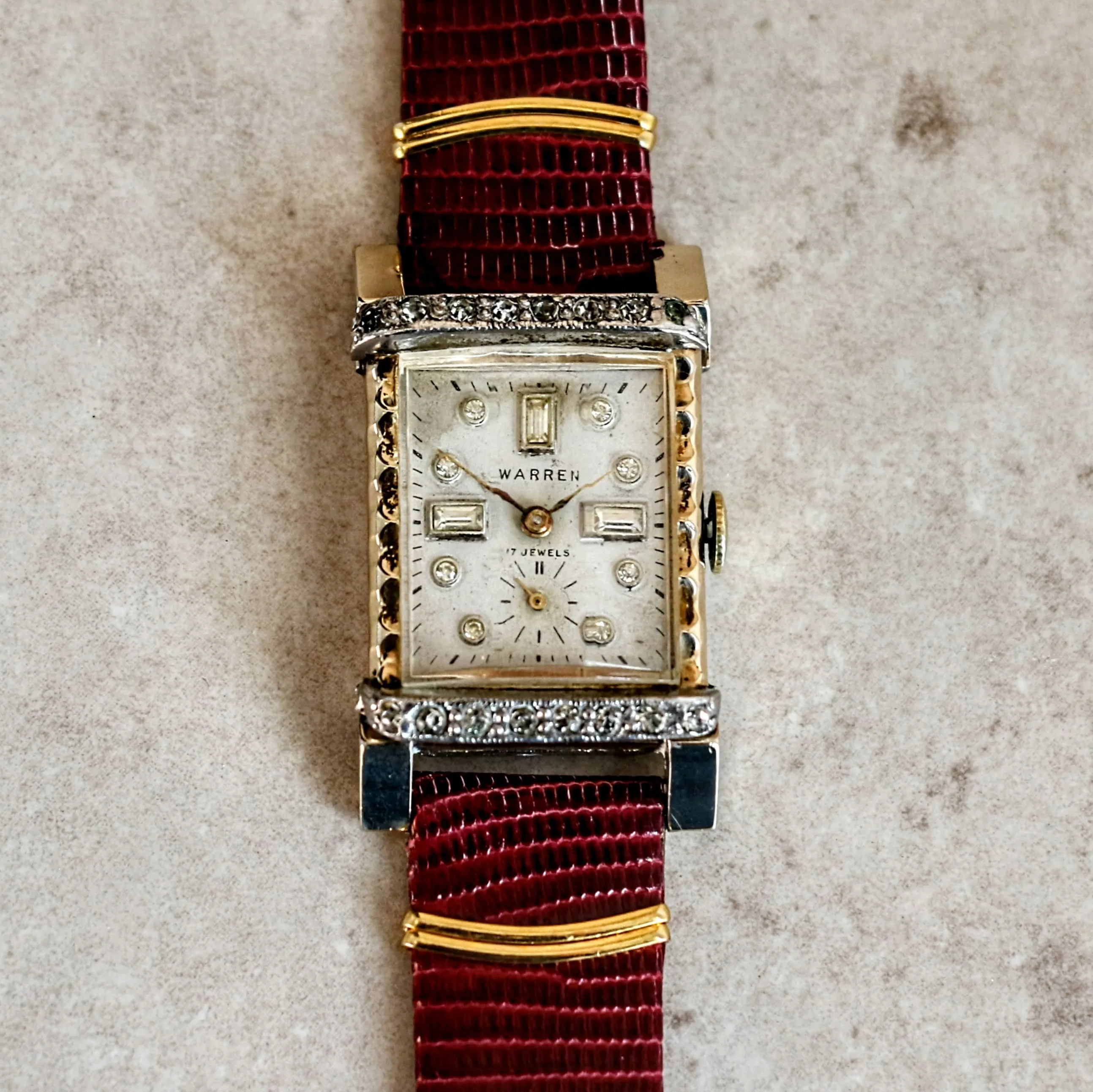 Vintage WARREN Wristwatch Diamond Dial and Bezel Swiss Movement 17 Jewels