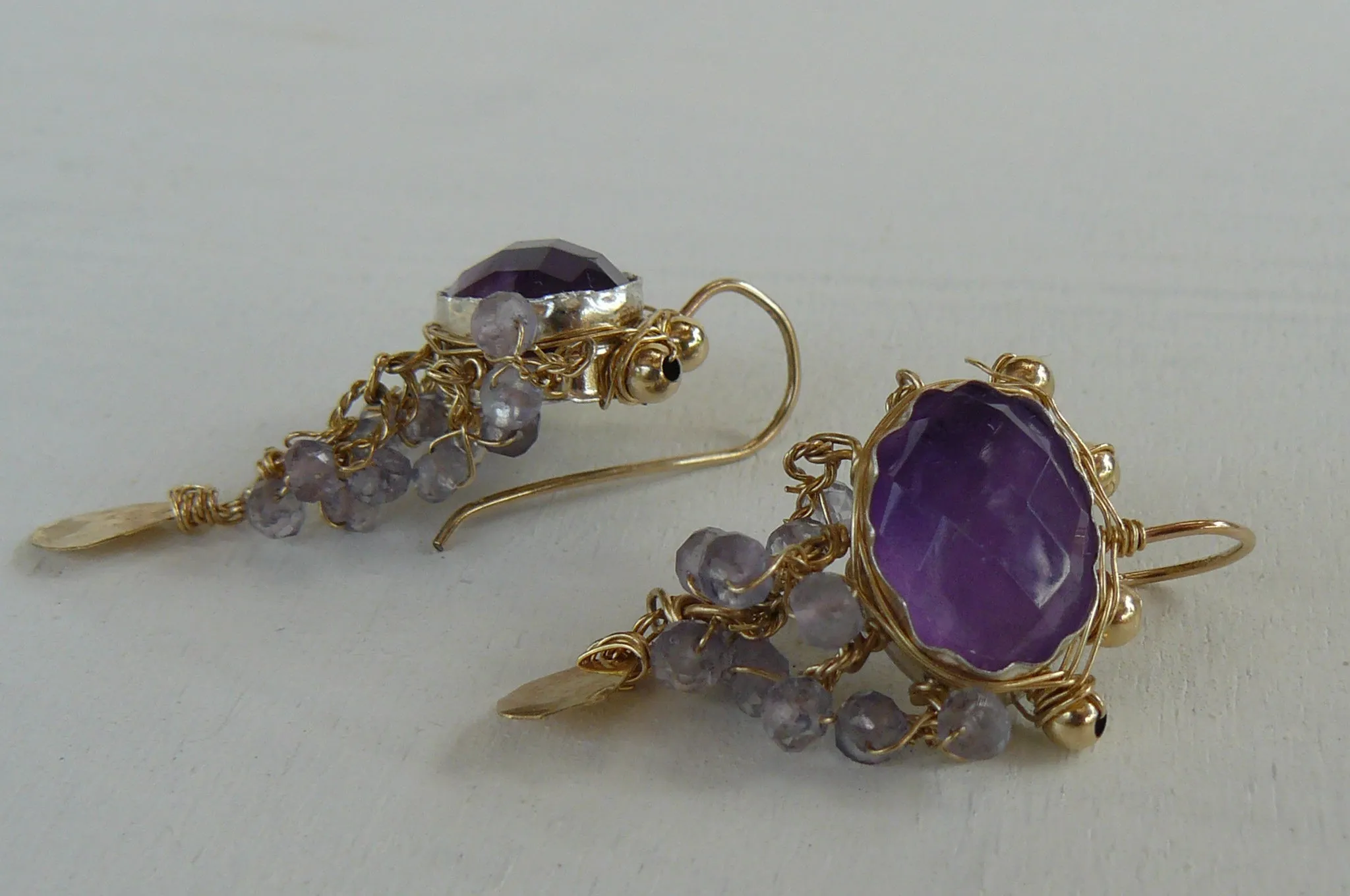 Waterfall Amethyst Earrings in Gold Filled