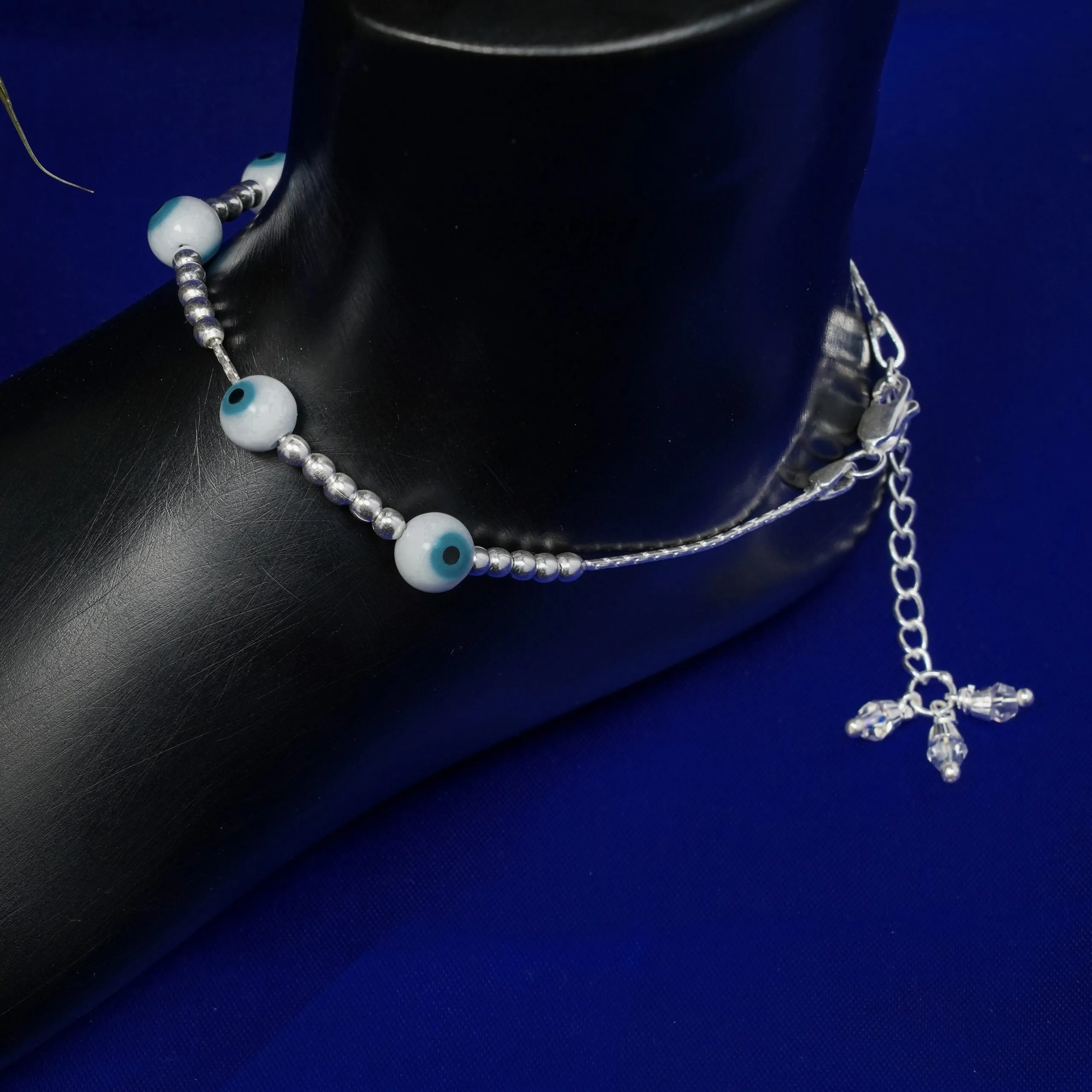 White evil eye anklet