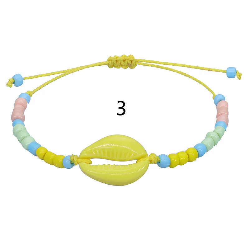 Wholesale acrylic shell colored rice beads hand-woven bohemian anklets JDC-AS-Yiye001