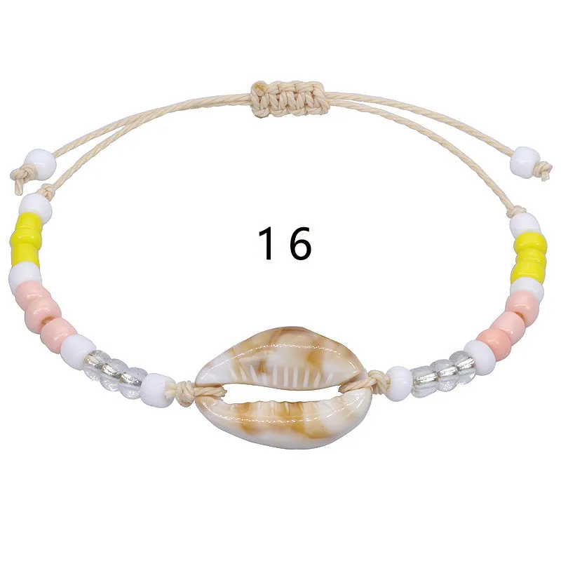 Wholesale acrylic shell colored rice beads hand-woven bohemian anklets JDC-AS-Yiye001