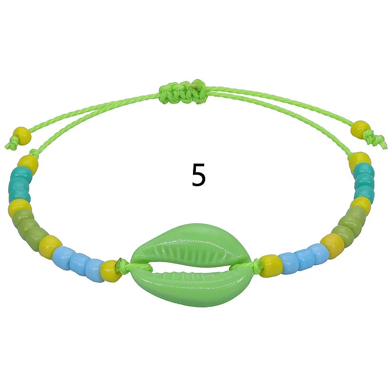 Wholesale acrylic shell colored rice beads hand-woven bohemian anklets JDC-AS-Yiye001