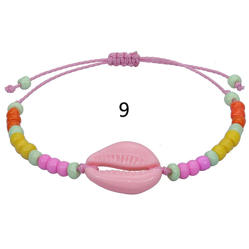 Wholesale acrylic shell colored rice beads hand-woven bohemian anklets JDC-AS-Yiye001