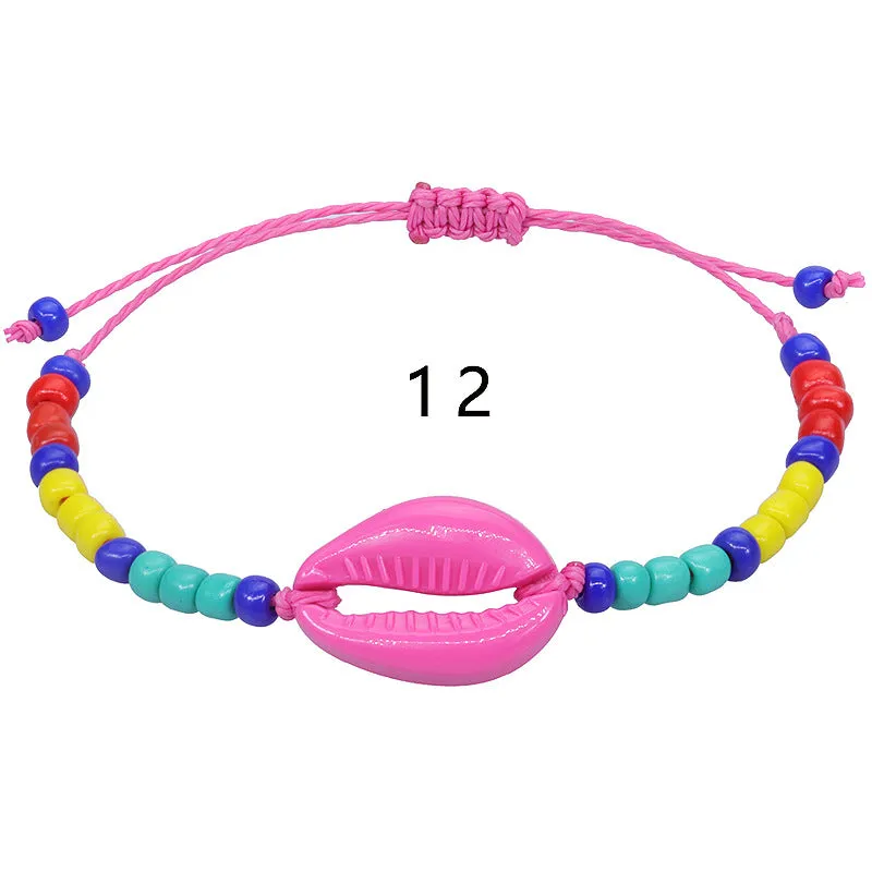 Wholesale acrylic shell colored rice beads hand-woven bohemian anklets JDC-AS-Yiye001