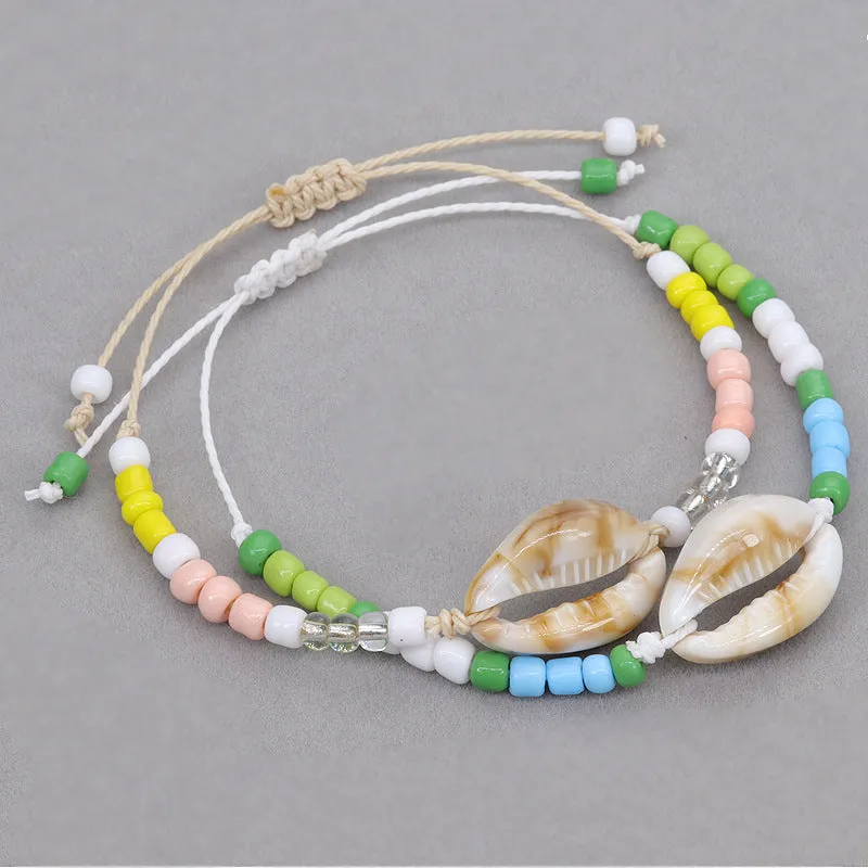 Wholesale acrylic shell colored rice beads hand-woven bohemian anklets JDC-AS-Yiye001
