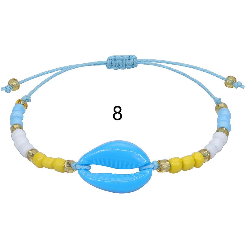 Wholesale acrylic shell colored rice beads hand-woven bohemian anklets JDC-AS-Yiye001