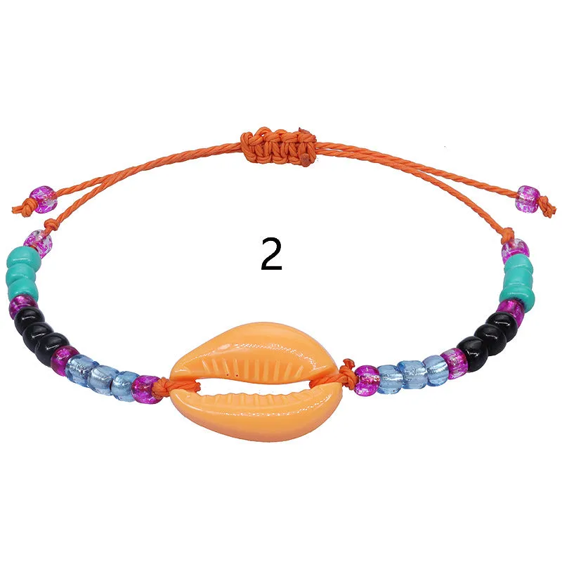 Wholesale acrylic shell colored rice beads hand-woven bohemian anklets JDC-AS-Yiye001