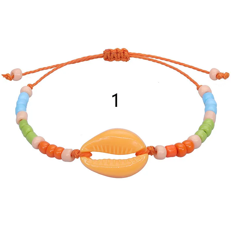 Wholesale acrylic shell colored rice beads hand-woven bohemian anklets JDC-AS-Yiye001