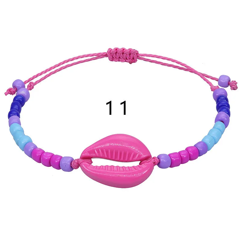 Wholesale acrylic shell colored rice beads hand-woven bohemian anklets JDC-AS-Yiye001