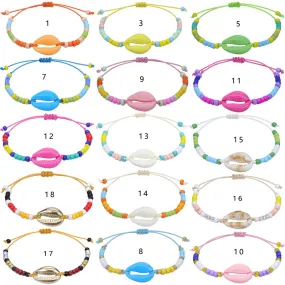 Wholesale acrylic shell colored rice beads hand-woven bohemian anklets JDC-AS-Yiye001